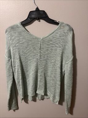 Hippie Rose Sage Green V-Neck Knit Sweater